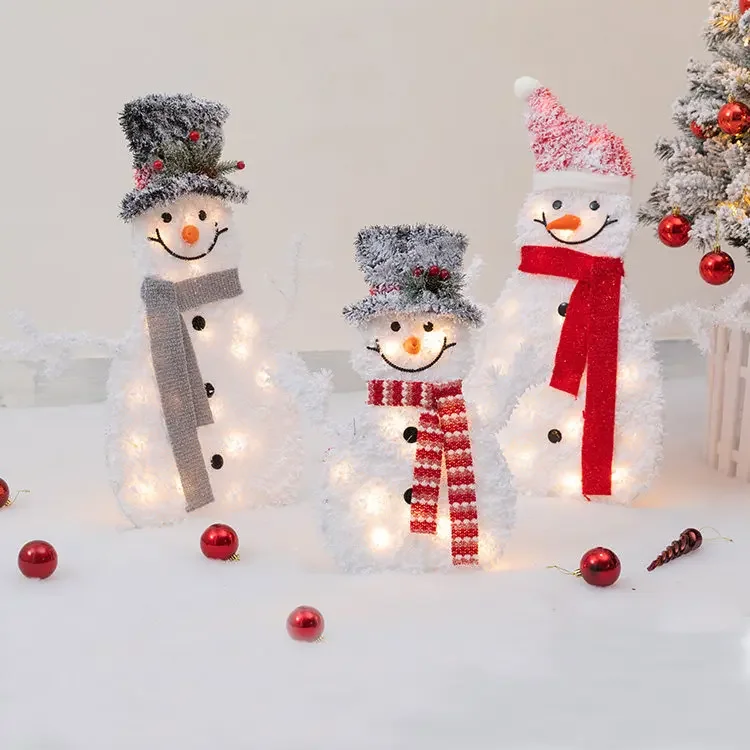 Christmas Luminous Flocking Snowman Ornament Large Scene Decor Supplies For Mall Hotel Window Xmas Tree Layout