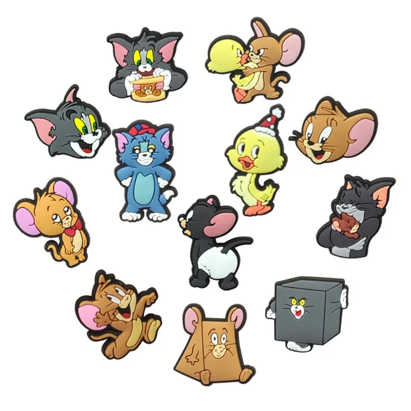 12Pcs/set New Cute Cartoon Tom and Jerry Shoe Charms Removable Shoes Accessories Sandal & Clog Decorations Buckle for Kids Gifts