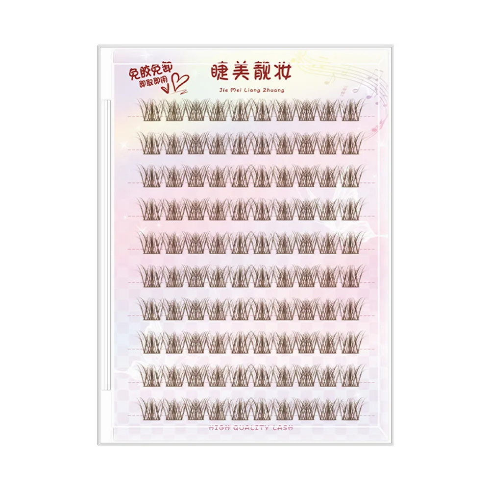 Pestañas autoadhesivas de un solo grupo, aspecto Natural, pestañas postizas suaves y esponjosas sin pegamento, color negro y marrón, hechas a mano