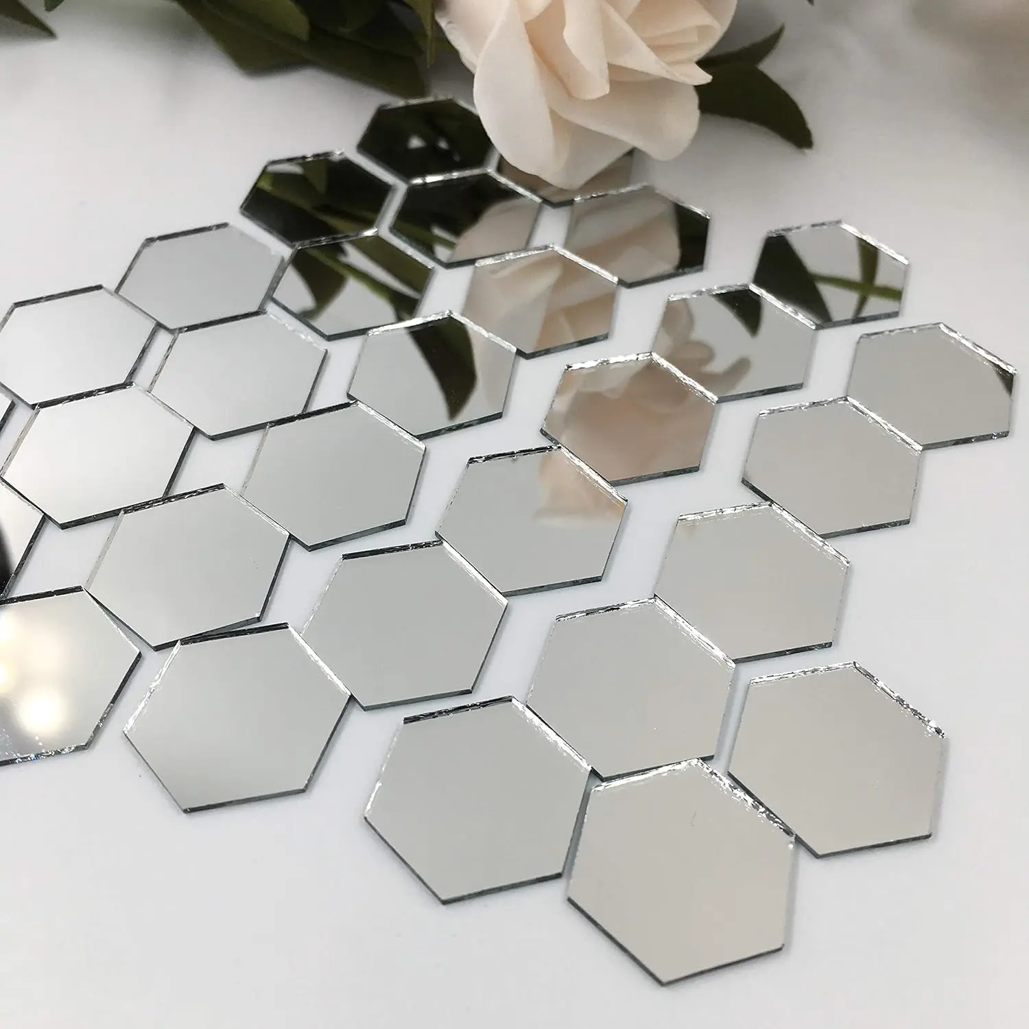 1'' Hexagonal Mirror Mosaic Tiles Craft Mirror Pieces Bulk 100 Pieces for Craft Projects Home Decor
