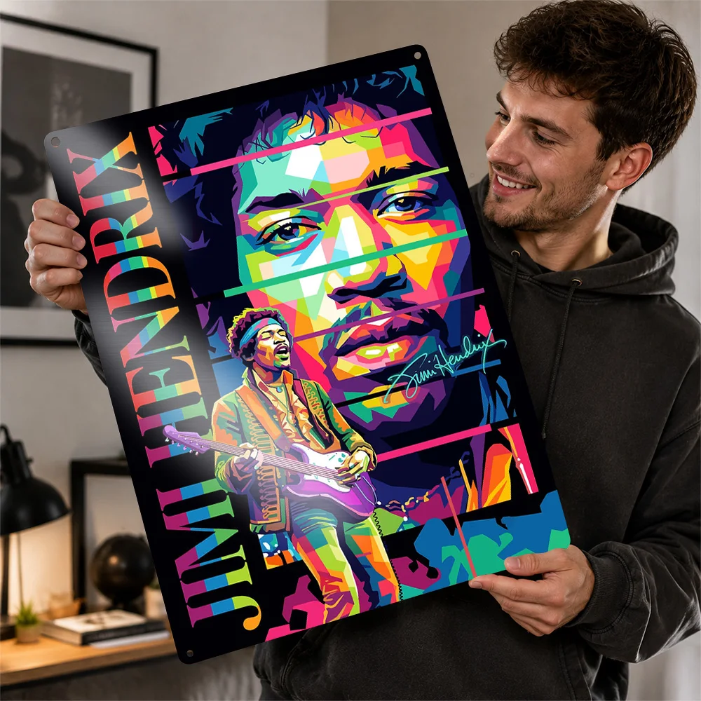 Jimi Hendrix Color Block Aluminum Poster Customized Metal Tin Sign Alternative Stage Design Wall Art Enhances Listening Lounge