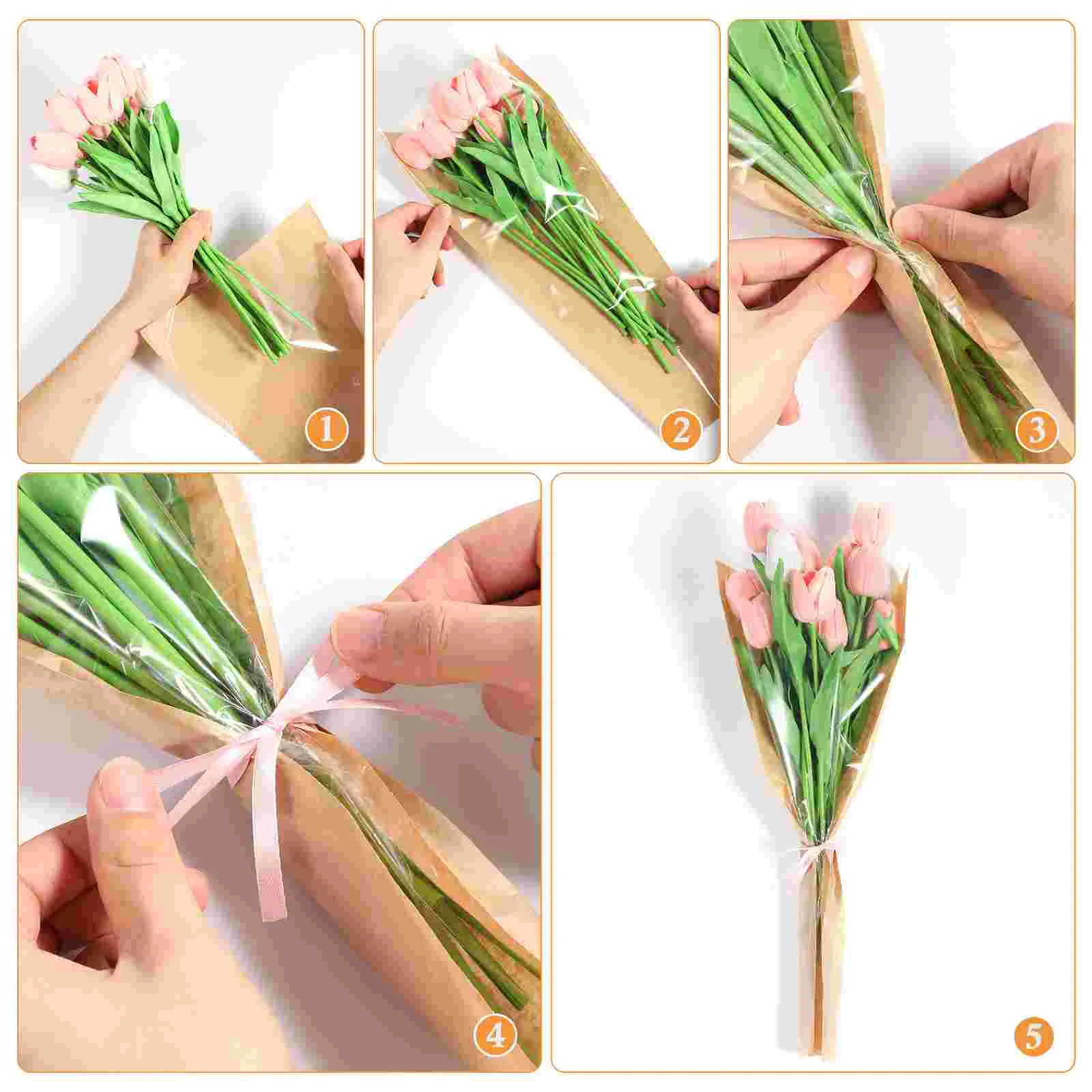 50 Pcs Packing Bag Rose Wrapping Paper Flower Packaging Kraft Transparent Present Bags Wrapper Gift Party Mother