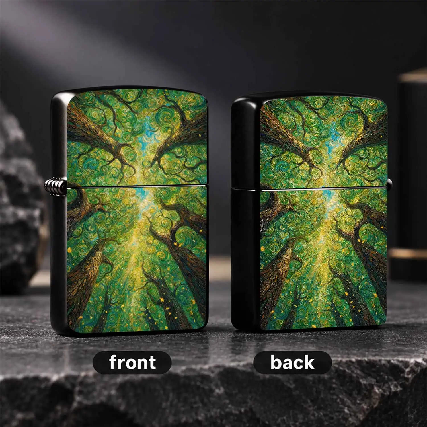 Creative Swirl Forest Oil Painting Themed Lighter, Artistic Tree Shadow Painted Design, Atmospheric Exquisite Daily Carry Item, Multi-Scenario Adaptable Practical Gifting Personalized Decor Small Object, Retro Impressionist Style High Appea