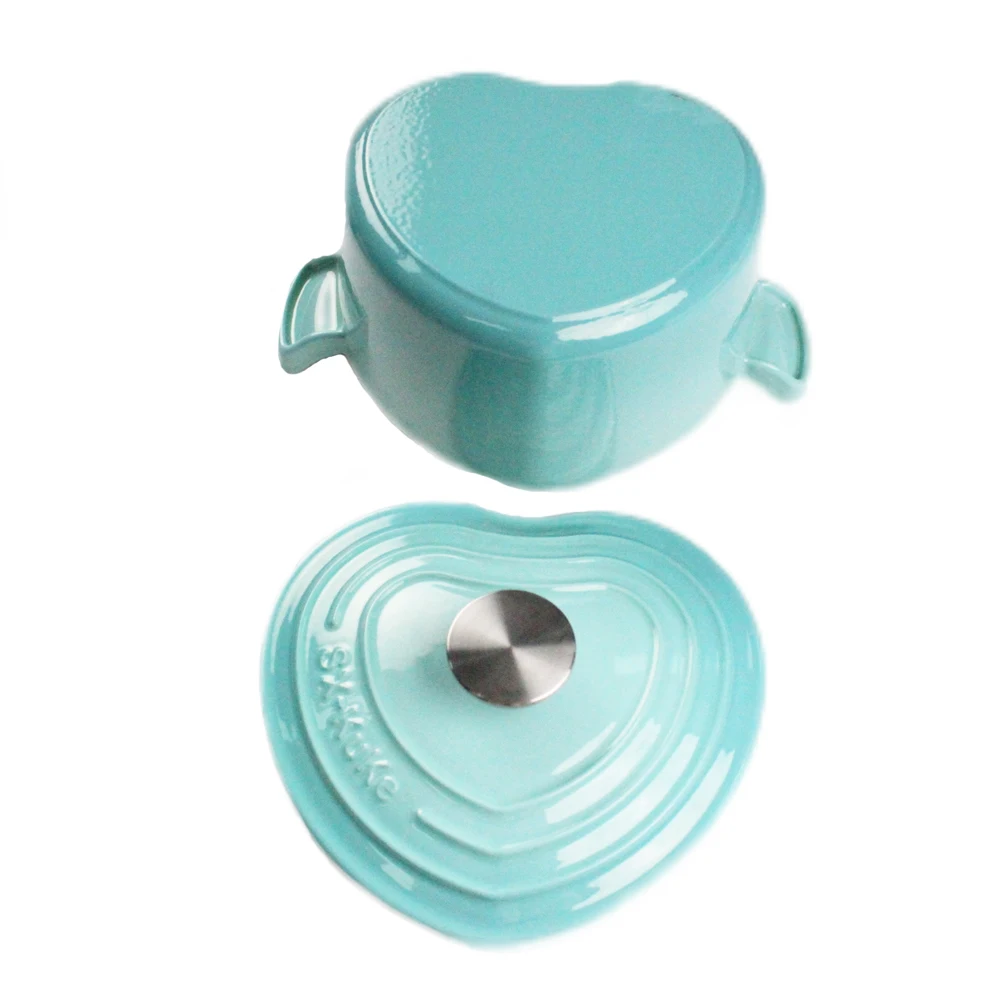 Green Heart Shaped Customized Enamel Cast Iron Non Stick Enamel Pots Casserole Soup Pot