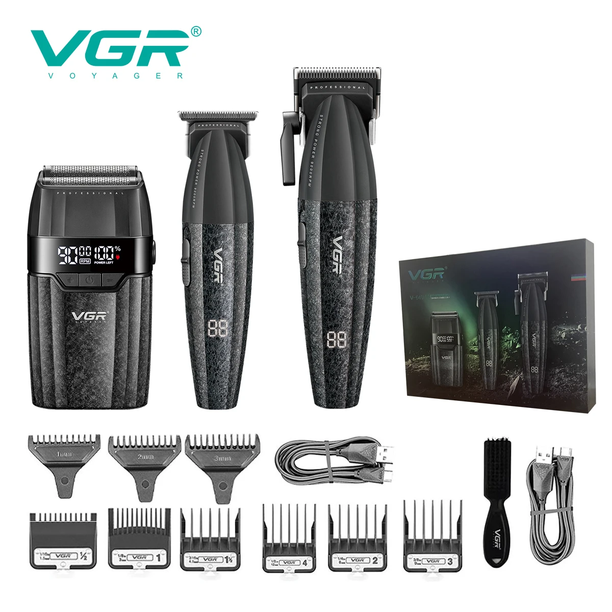 VGR Haartrimmer Professioneel Haartrimmer Verstelbaar Haarknipmachine 9000 tpm Draadloos Tondeuse en trimmer set V-640 S3