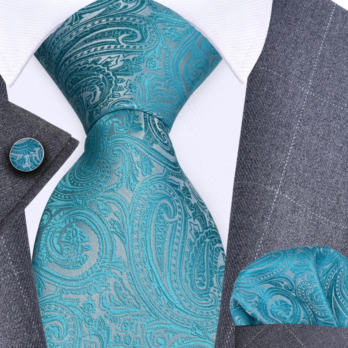 GUSLESON 8 cm Blauw Zwart Roze Mannen Stropdassen Pochet Manchetknopen Set Paisley Zijden Stropdas Bruiloft Relatiegeschenk Stropdas Accessoires