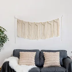 Macrame Handwoven Bohemian Cotton Rope Boho Tapestry Home Decor Creamy-White Wall Hanging Decoration Art Tapestry Christamas