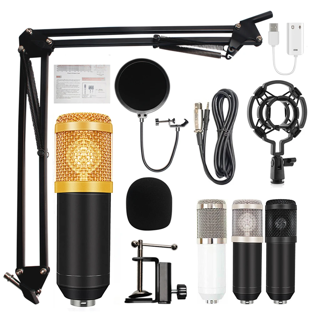 Bm 800 condenser studio recording podcast kaorake microphone mic kit set bm800 professional usb radio desktop for pc computer