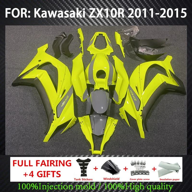 

For Kawasaki ZX10R ZX-10R 2011-2015 Motorcycle Plastic Fairing Kit, zx-10r 10R 11 12 13 14 15ABS Body Fluorescent yellow Fairing