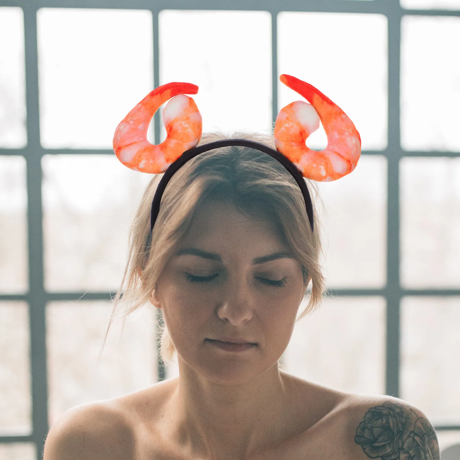 

Creative Hair Accessories Costume Party Faux Shrimp Headdress Headgear Funny Accessory Polyester Food Headband for Parties