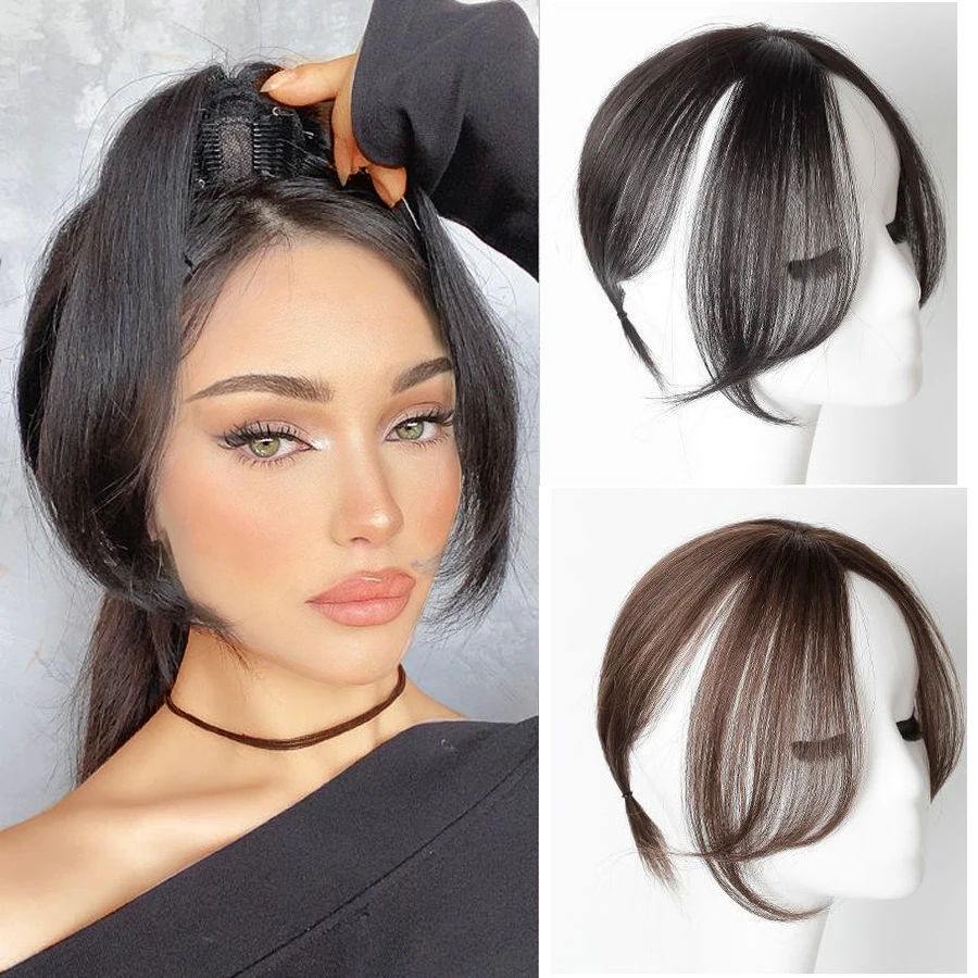 LANLAN 3D Middle-part French Bangs Hair Extension Clip in the Front Side Synthetic Fiber Air Bangs Hairpiece Hair Extension.