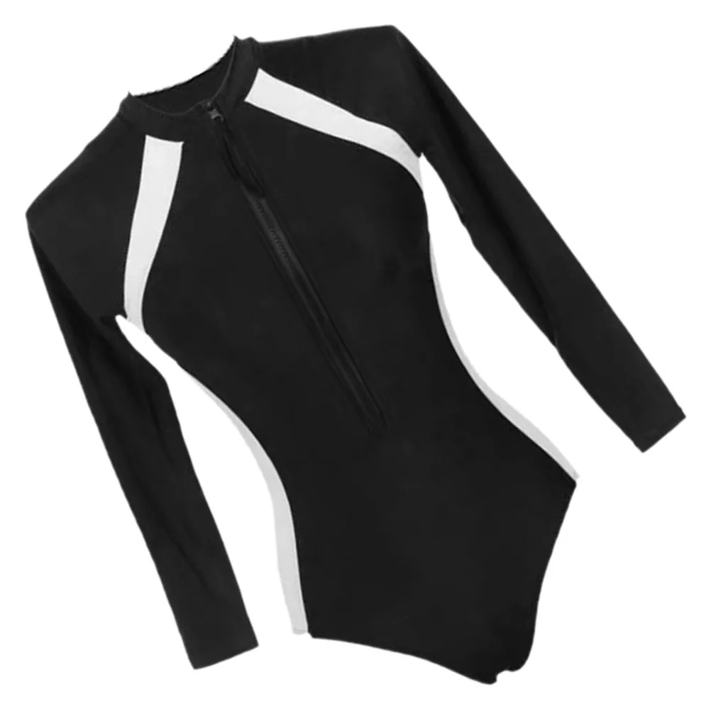 Strój kąpielowy jednoczęściowy z długim rękawem, gładki, elastyczny, chroniący przed słońcem, damski strój kąpielowy z długim rękawem.