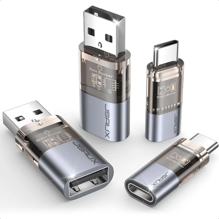 مانع بيانات USB ومانع بيانات USB C 4 عبوات مانع بيانات شفاف من النوع A والنوع C فقط للحماية من الشحن من العصير