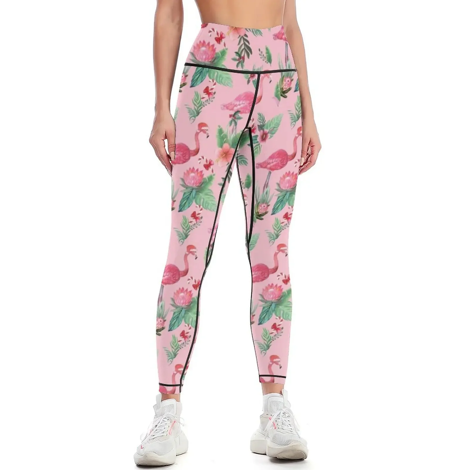 

Christmas Flamingo Santa on Pink with candy canes / Tropical Christmas Leggings Fitness's gym clothes Golf wear Womens Leggings