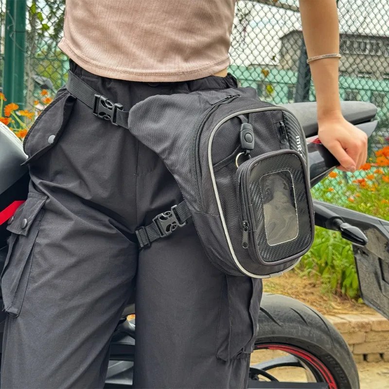 Multifunctional Motorcycle Rider Bag Carbon Fiber Textured Multi-Pocket Storage Bag Riding Gear Bag