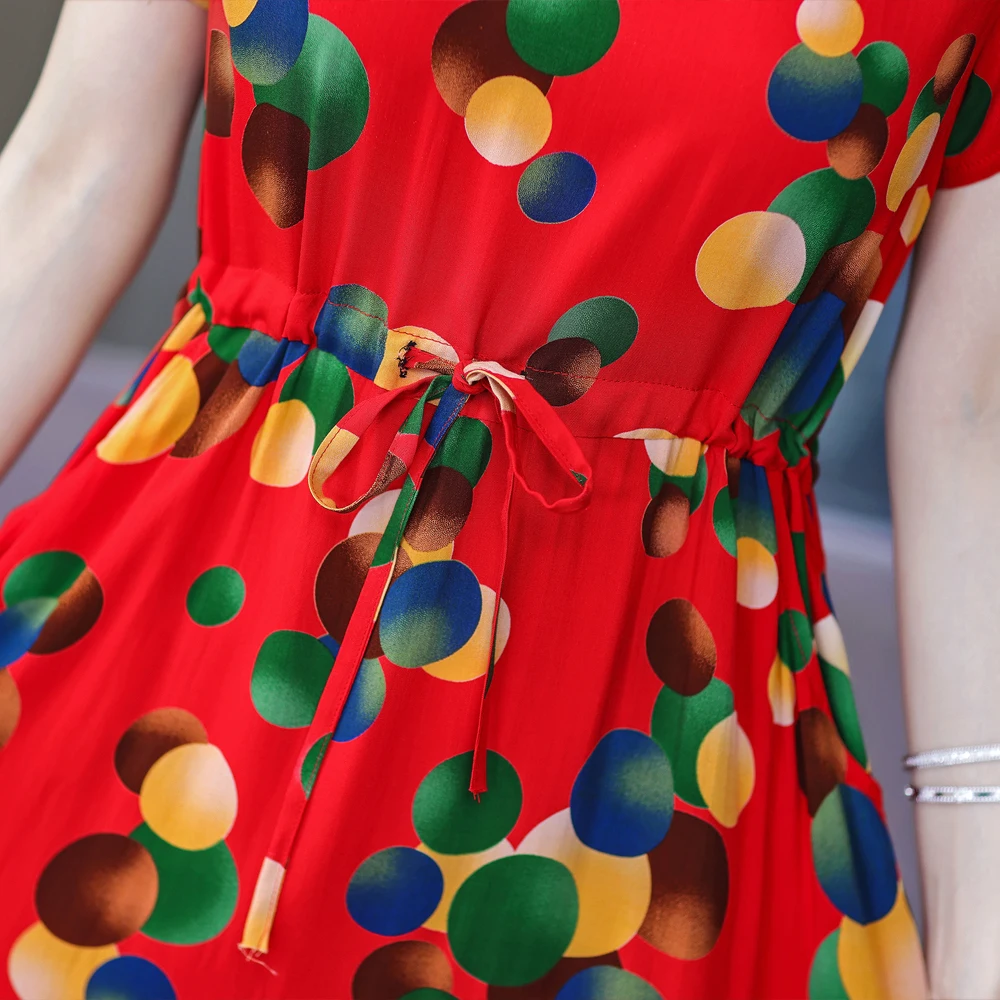 New Fashion Casual 2025 Summer Vintage Dresses O-Neck Print Floral Elegant Party Dress For Women Slim Plus Size Women Clothing