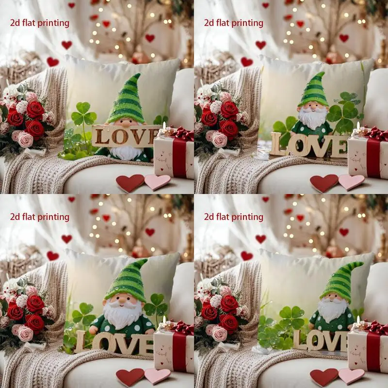

Gnome with LOVE Sign and Heart Decorative Pillow Cover Pattern Cushion Cover Suitable for Sofa Bedroom Car Pillow Cover