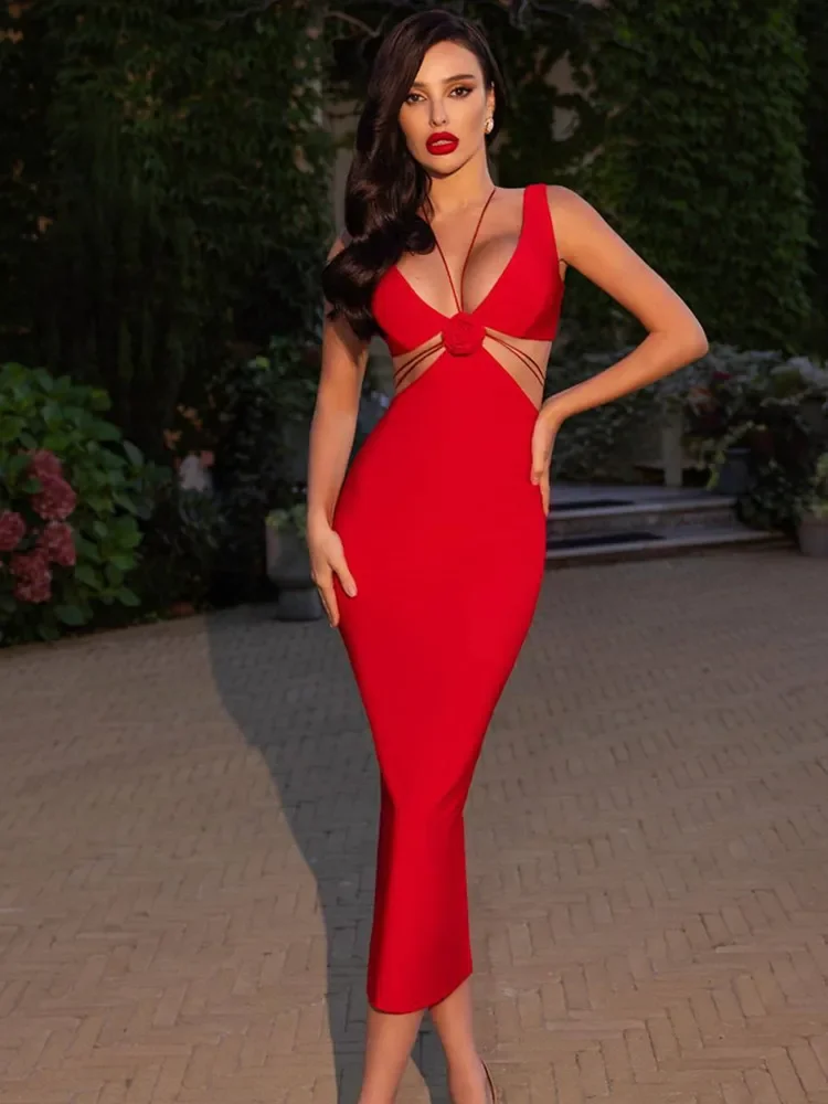 2024 Summer Comfortable Soft Party Dress for Women Sexy Sleeveless Deep V Neck Cut Out Maxi Long Celebrity Evening Gowns