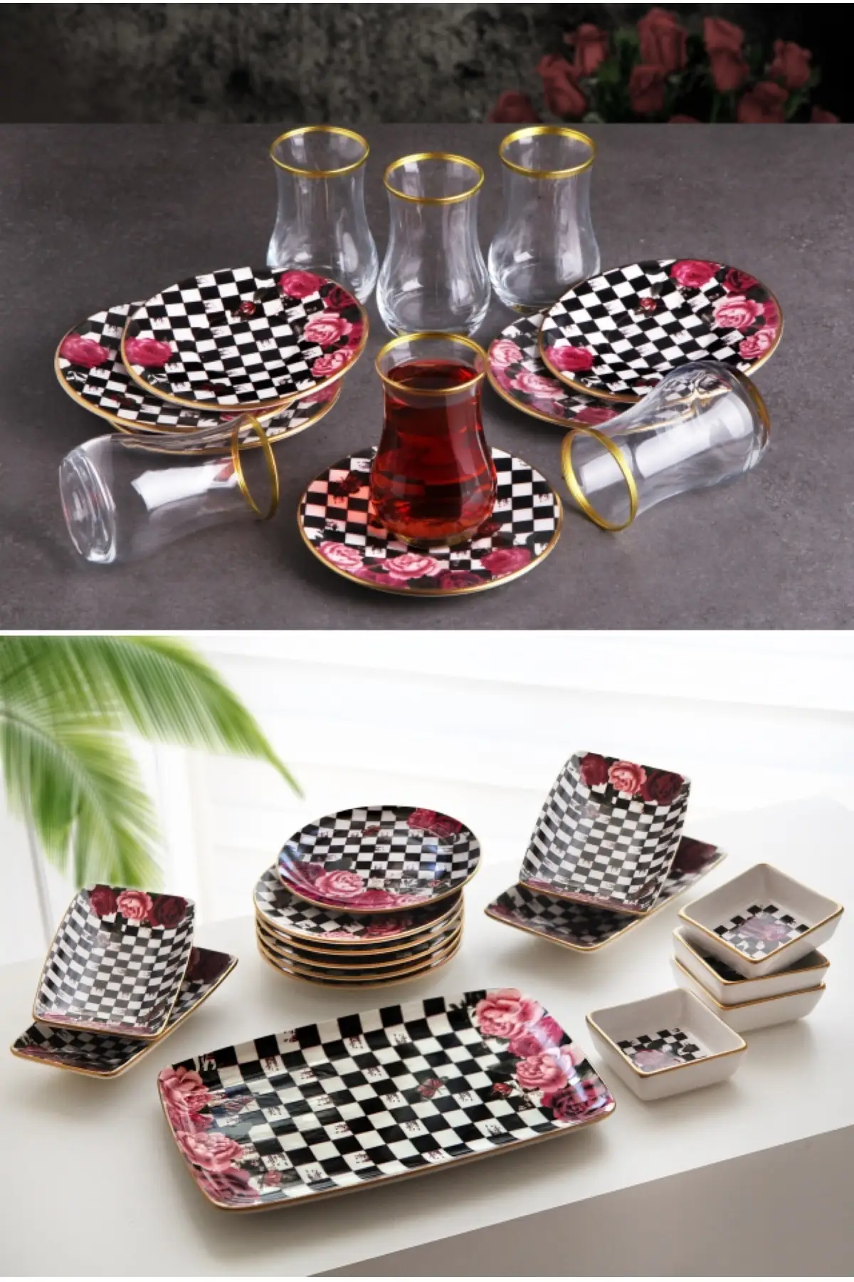 

Piece Tea Cup Cup Glass ceramic breakfast cake serving set-checkered Turkish Tea Cup Glass Cup Glass Cup