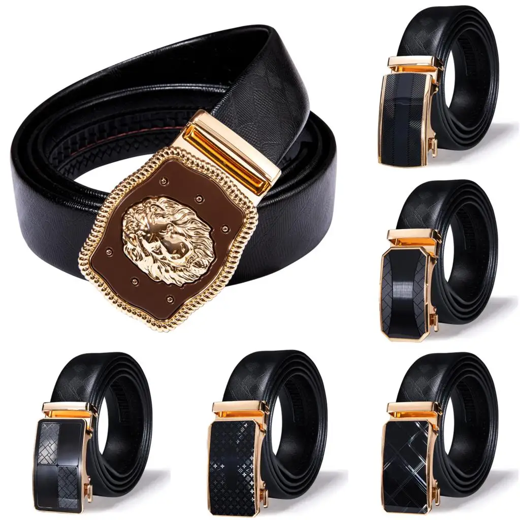 

Gold Brown Automatic Buckle 2023 Mens Black Genuine Leather Ratchet Waist Belt For Men Dress Jean Wedding Party Hi-Tie Designer