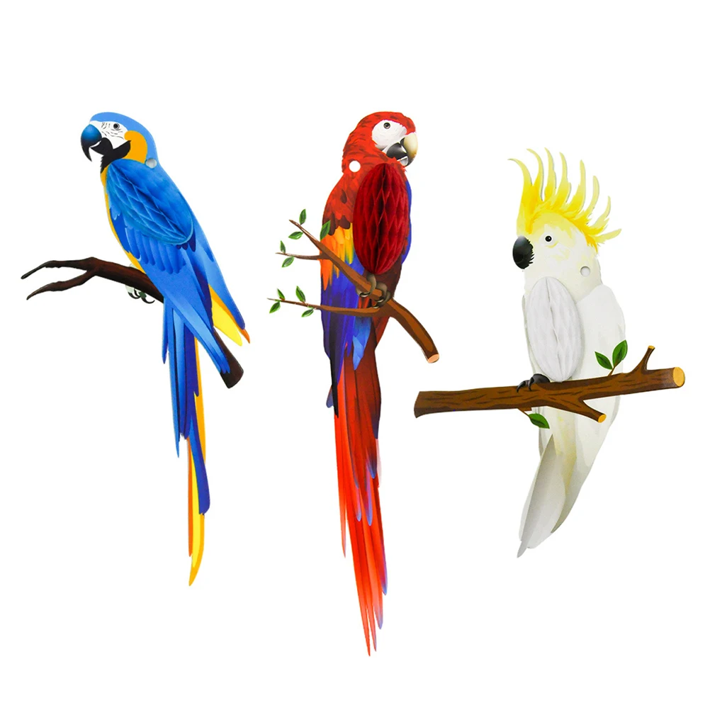 

3pcs Animal Paper Hanging Decorations Colorful Parrot Tropical Party Supplies Birthday Luau Hawaii Theme Honeycomb Cutouts