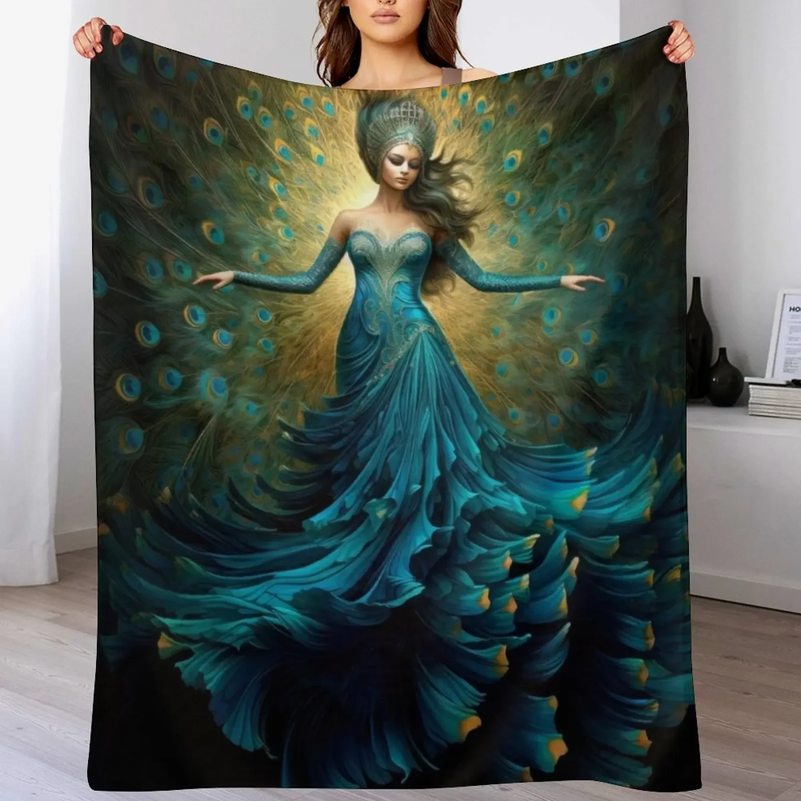 

Peacock woman Throw Blanket Decorative Throw Fashion Sofas Soft Plush Plaid Loose Blankets