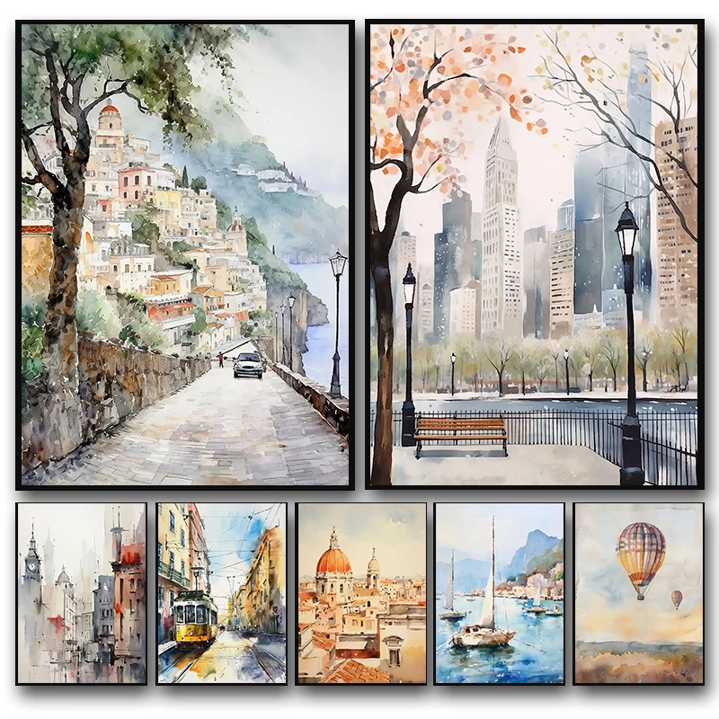 Travel and Cityscape Poster Cherry Tree Lane Philadelphia Alley Canvas Painting Landscape Wall Art Picture Office Home Decor