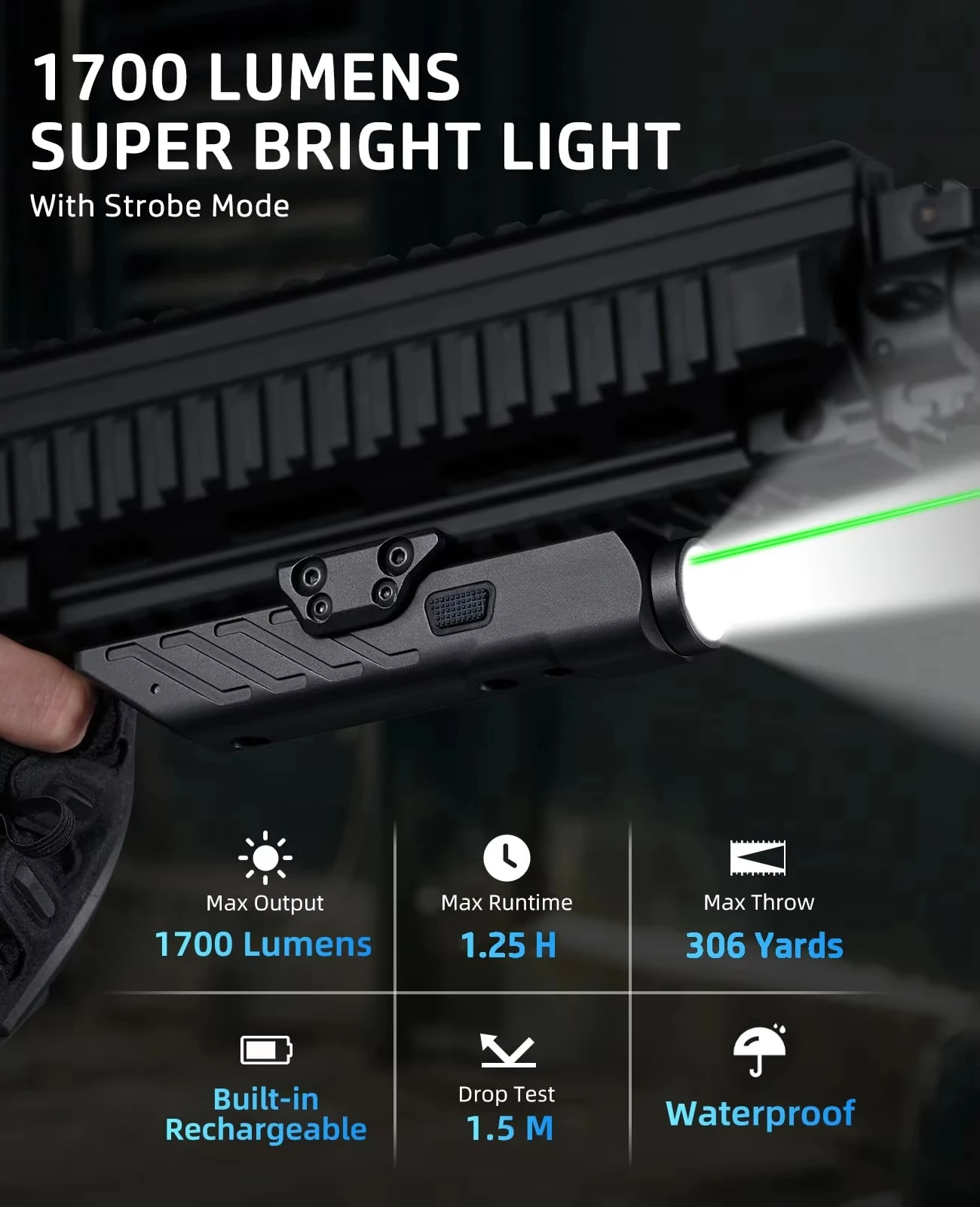 Richfire Tactical LED Flashlight 1700LM Green Laser Light Combo Magnetic Rechargeable Profile and Lightweight for Hunting