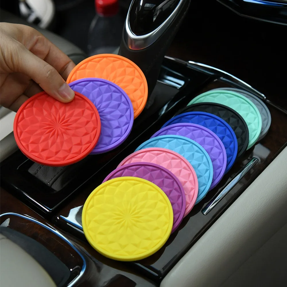 2pcs Anti-Slip Car Coasters Interior Accessories PVC 2.75Inch Drink Holder Sift-Proof Cup Mats