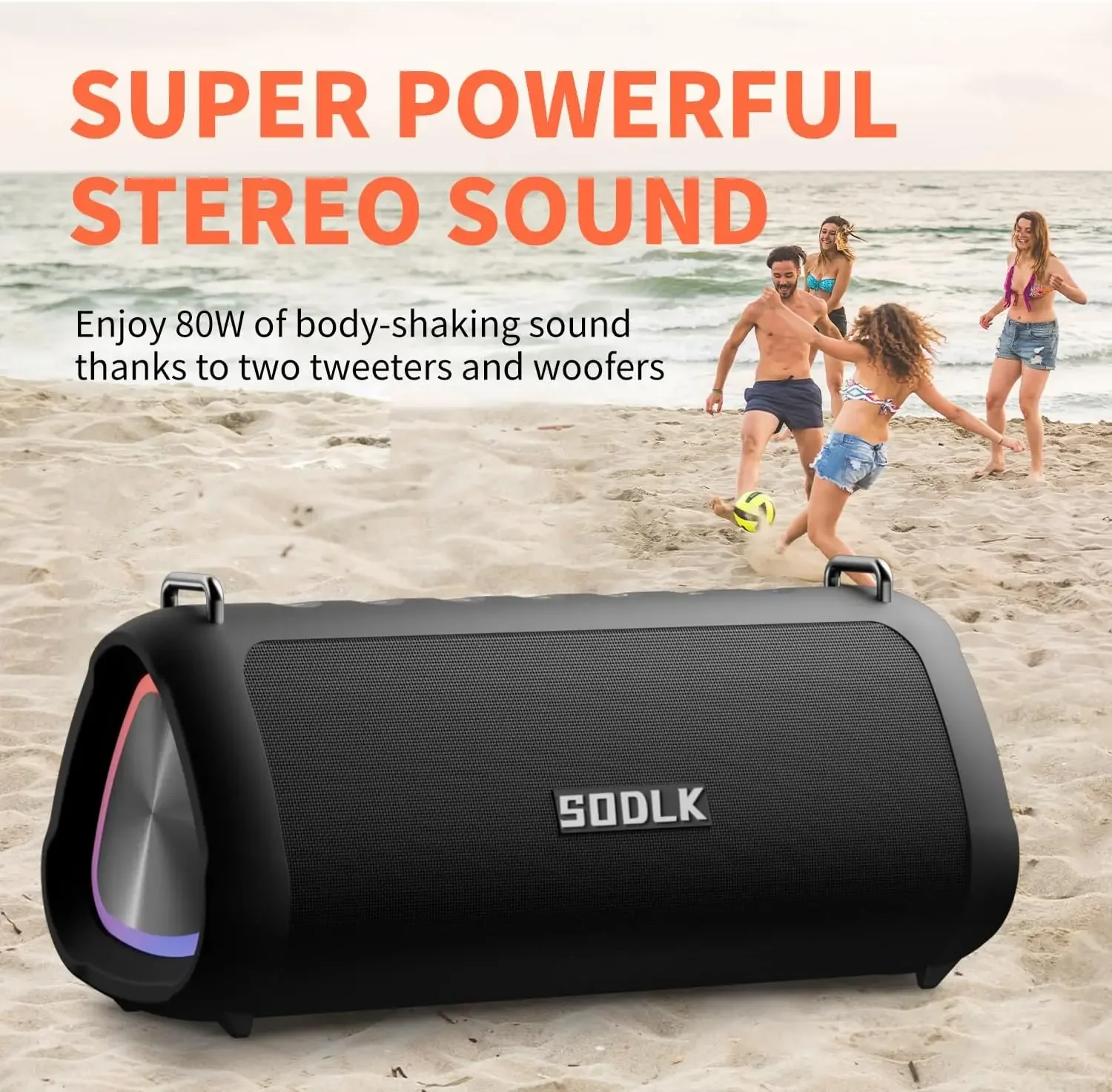 SODLK 80W Bluetooth Speakers Powerful Deep Bass Portable Wireless IPX7 Waterproof 12-hour Playing Time Outdoor Loud Subwoofer