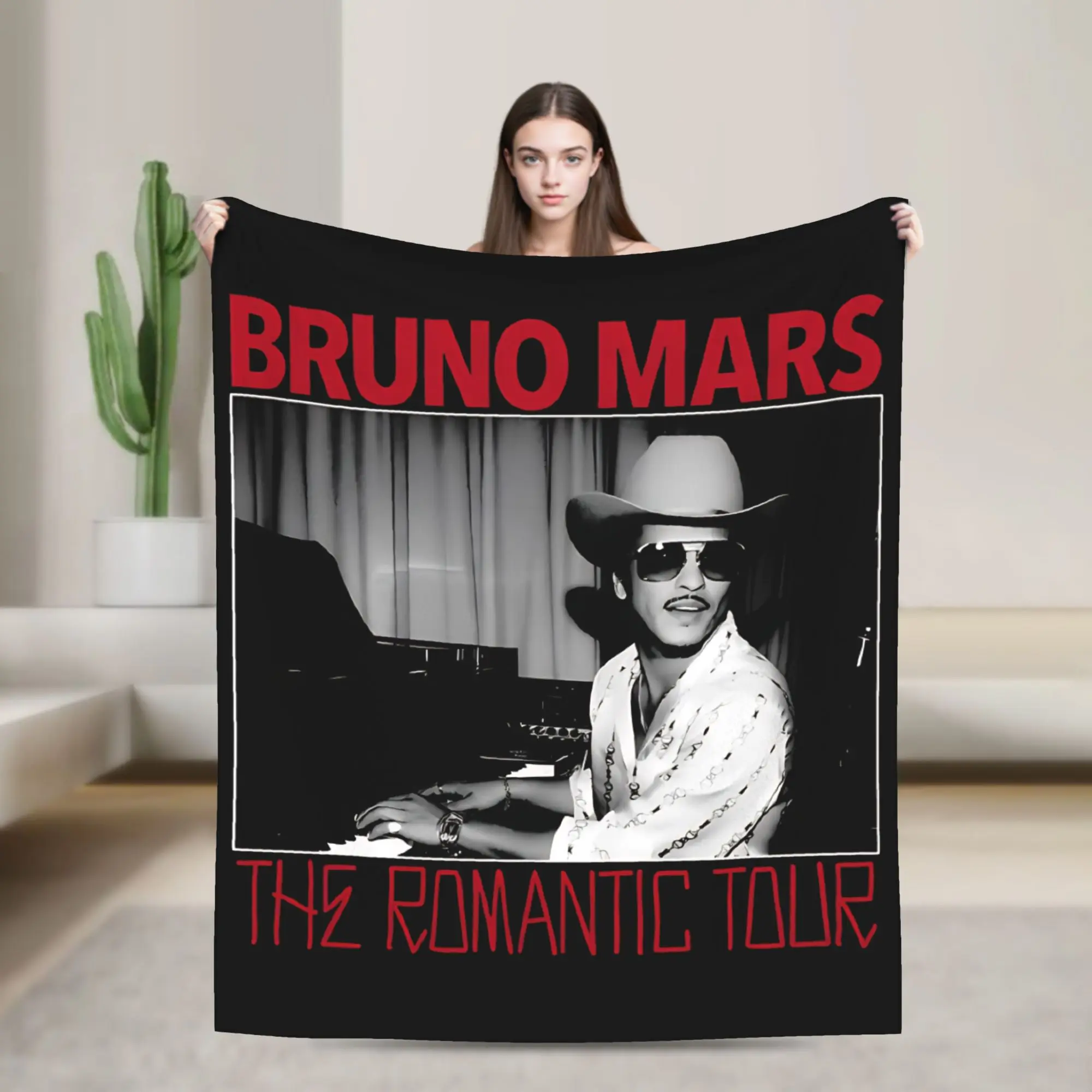

Bruno Mars The Romantic Tour Flannel Blanket Custom Throw Blankets for Sofa Bedding Lounge 125*100cm Quilt,
