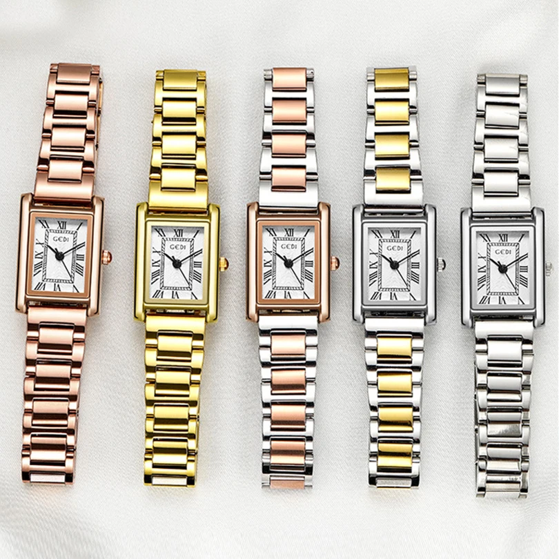 Women Quartz Watch Luxury Rectangle Square Fashion Roman Numerals Dial Female Vintage Rose Gold Sliver Watches Ladies Wristwatch