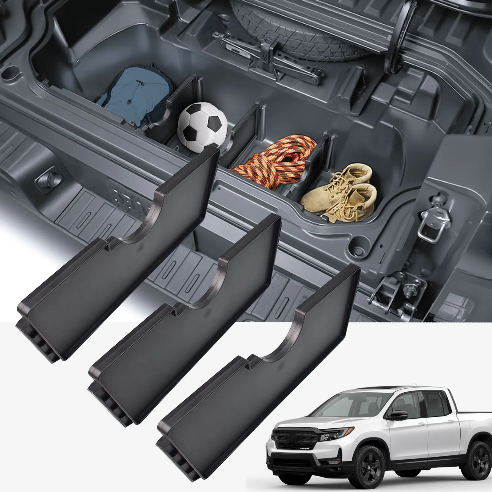 

Sixthsmoy For 2017-2024 Honda Ridgeline Trunk Cargo Dividers Center Console Organizer Truck Rear Storage Box In-Bed Divider Tray