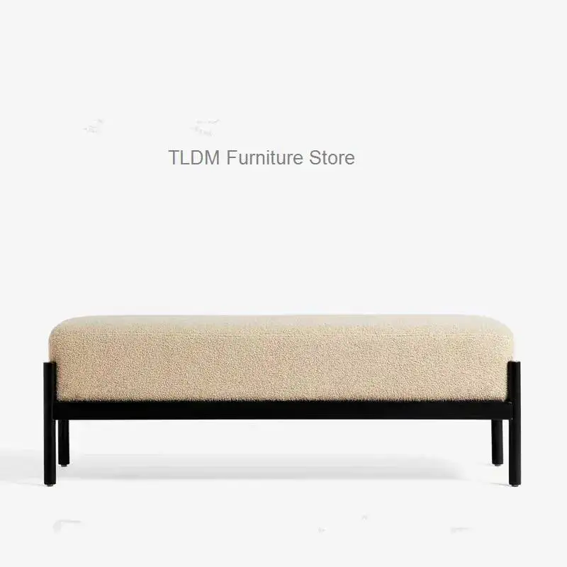 CreativityBohemian Industrial Simple Shaggy Textured Fabric Bench Metal Frame Accent Bench For Entryway Living Room Home Decor F