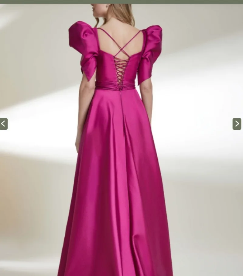 2024 Elegant Puff Sleeve Formal Evening Dress New Square Collar Wedding Guest Gown Sweet Satin Prom Dress Slit Vestidos Noche