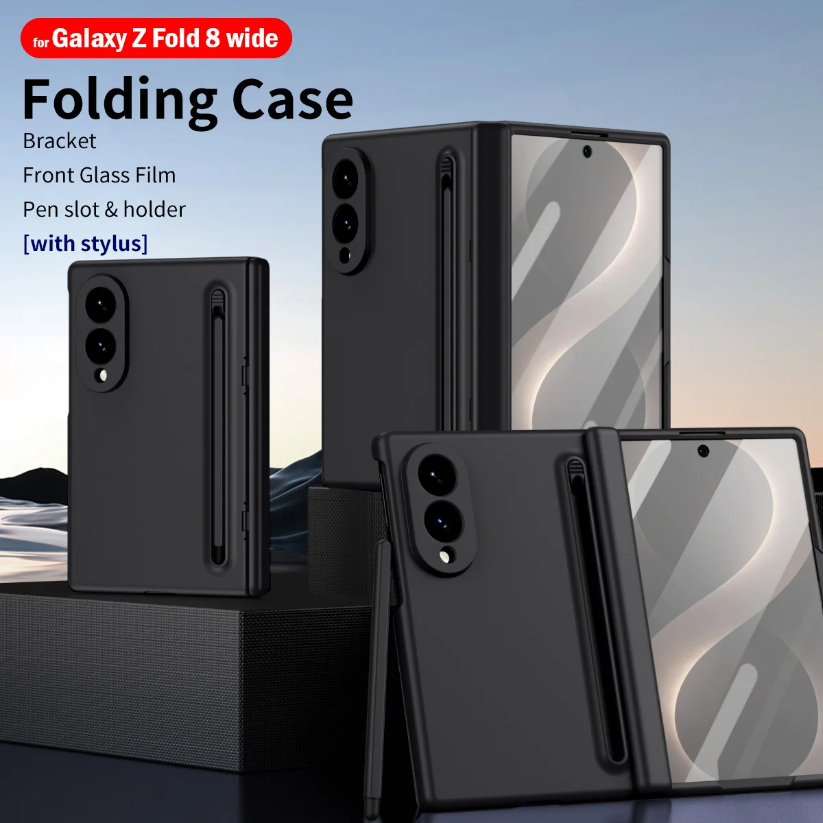 Hinge Cover for Samsung Galaxy Z Fold 8 Wide Case Hinge Touch Pen Holder Kickstand Screen Glass Protect Capa Funda