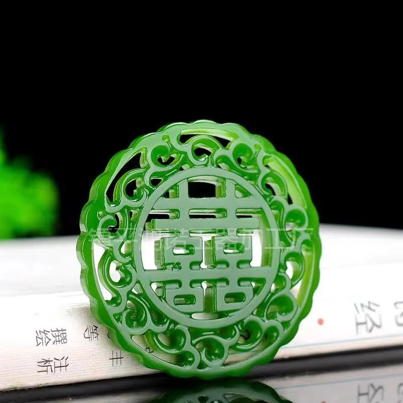 

Hand-Carved Jewelry Natural Green Jade Pendant Necklace Chinese Double-sided Hollow Out Charm Jadeite Fashion Amulet Lucky Gifts