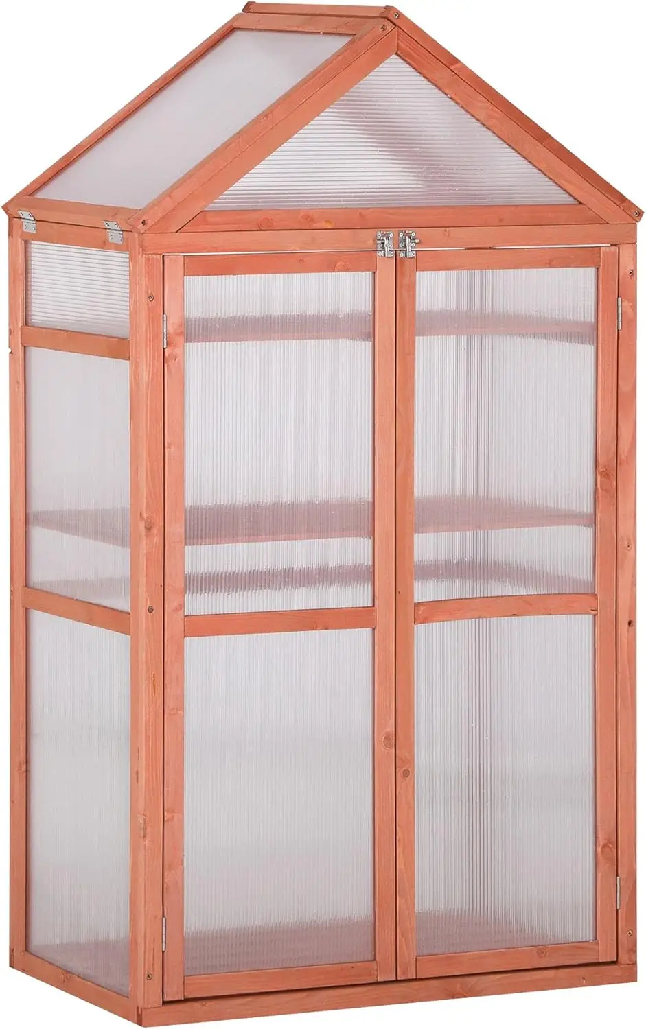 

32" x 19" x 54" Garden Wood Cold Frame Greenhouse Flower Planter with Adjustable Shelves, Double Doors, Orange
