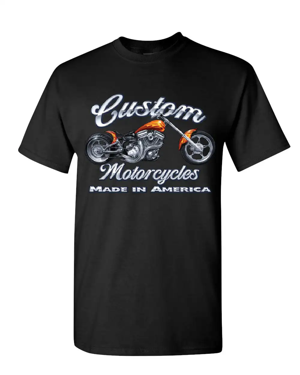 Custom Motorcycles Biker Chopper American Tradition T-Shirt Cotton O-Neck Short Sleeve Summer Casual Mens Tee Streetwear