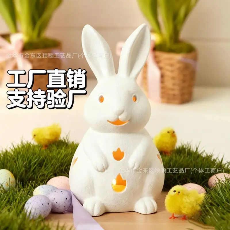 

Светящаяся белая фигурка пасхального кролика, милый креативный декор из смолы, украшение для дома и стола, для пасхальных вечеринок и праздничного декора