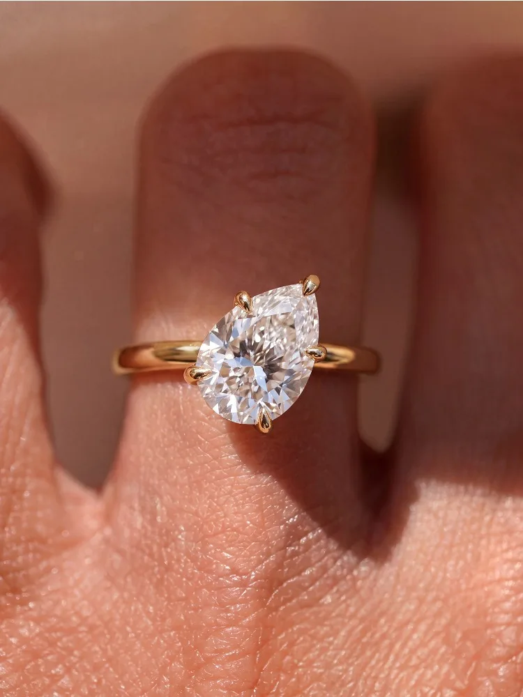 925 Sterling Silber Goldener 7*10mm Schräg Gefällter Wassertropfen-Zirkon-Ring für Damen, Verlobung, Hochzeit, Luxus, Hochwertiger Edel-Schmuck – Detail 2