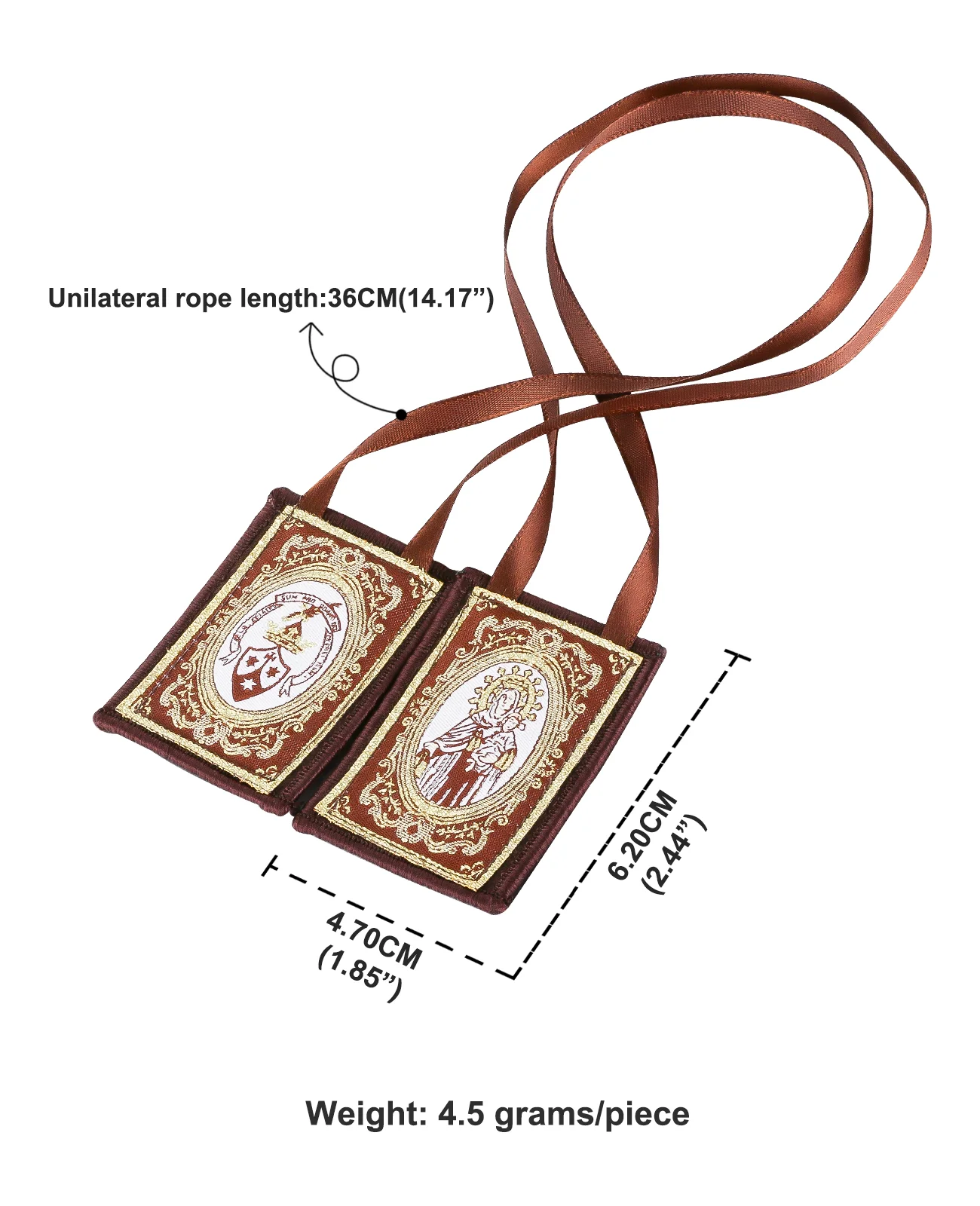 Diyalo 3 Stück/1 Stück katholische Unsere Liebe Frau Carmen und Heiliges Herz Jesu bestickte braune Landsapulare religiöse Schmuck Gebetsgeschenke – Detail 1
