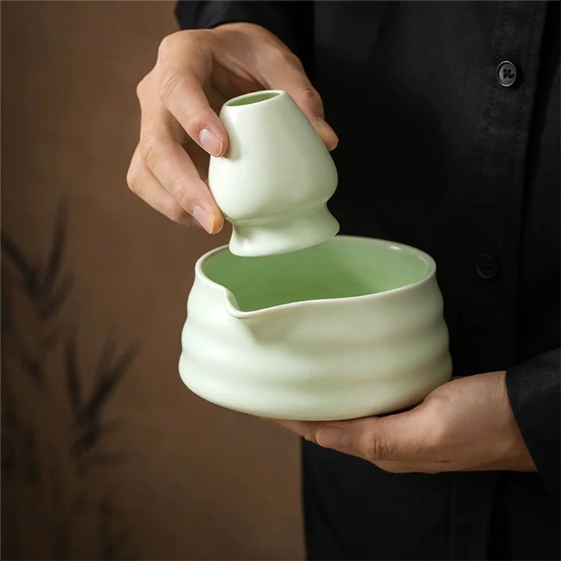

A7THK-Japanese Matcha Tea Set With Spout & Bamboo Whisk Holder Ideal For Tea Ceremony, Office Or Gift