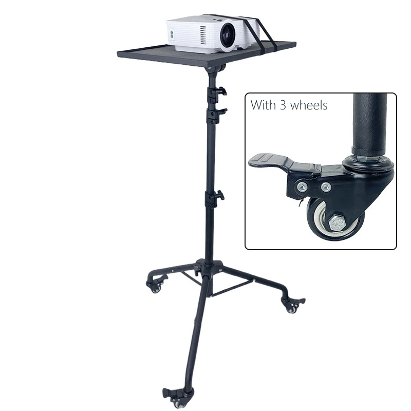 Adjustable Height 60-130cm Rolling Laptop Stand with Tray, Mobile Projector Tripod Stand for DJ Mixer Computer Desk Workstation