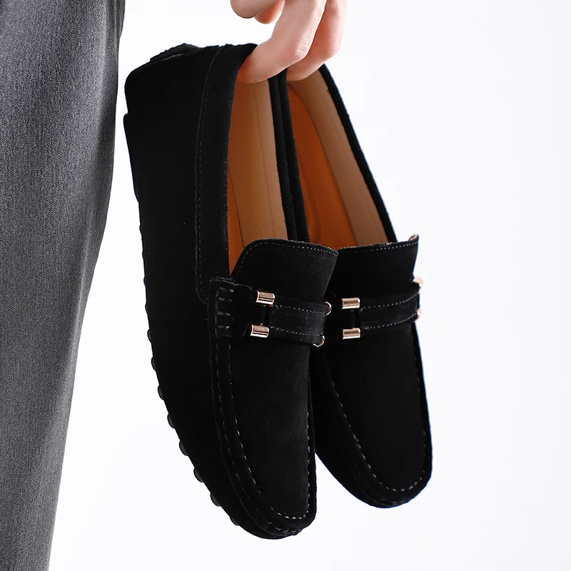 

Мужская повседневная обувь высокого качества, замшевые мужские лоферы из натуральной кожи, легкие нескользящие мужские туфли для вождения, туфли без шнуровки на плоской подошве для ленивых