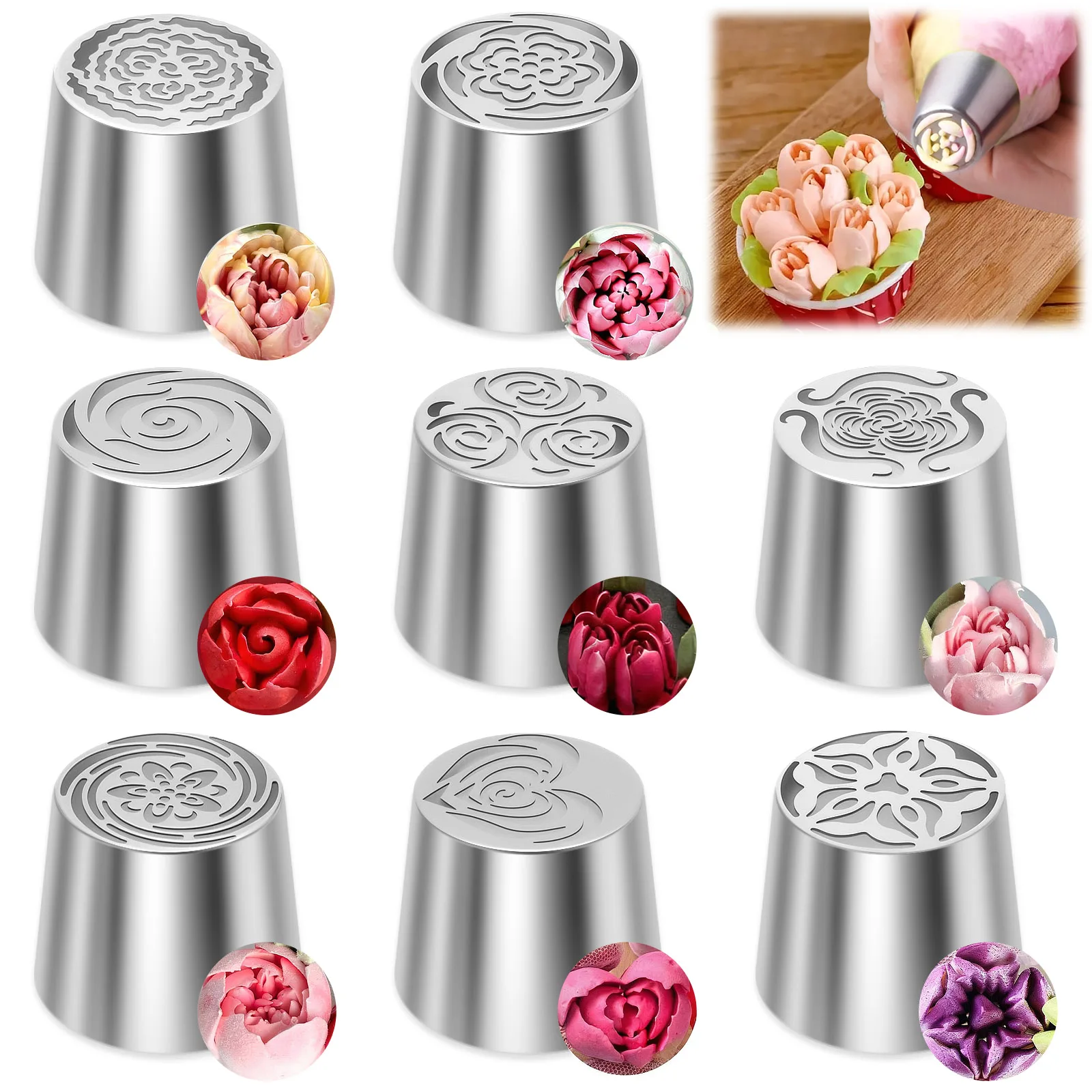 6Pcs Flower Russian Piping Tips Extra Large Stainless Steel Rose Flower Piping Nozzles Icing Tip Cake Decorating Flower Designs