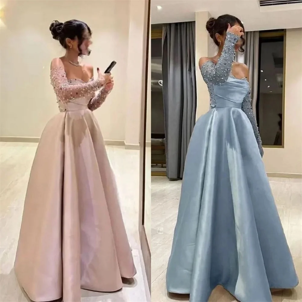 Formal Gown Evening Saudi Arabia Dearin Off-the-shoulder Ball Floor Length Skirts Draped Bead Tulle Bespoke Occasion Dresses Pro