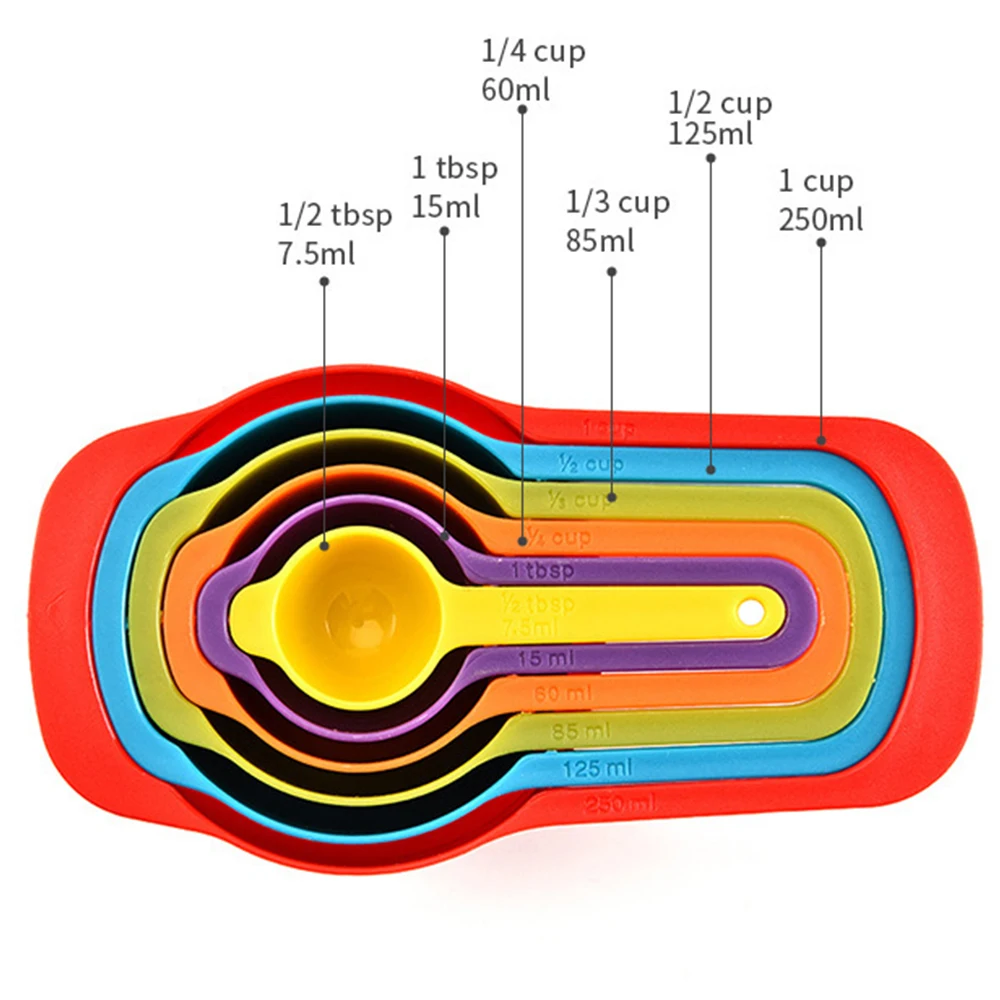 6 pz/set cucchiaio dosatore da cucina colore arcobaleno misurino combinato impilabile materiale PP accessori da cucina strumenti di cottura