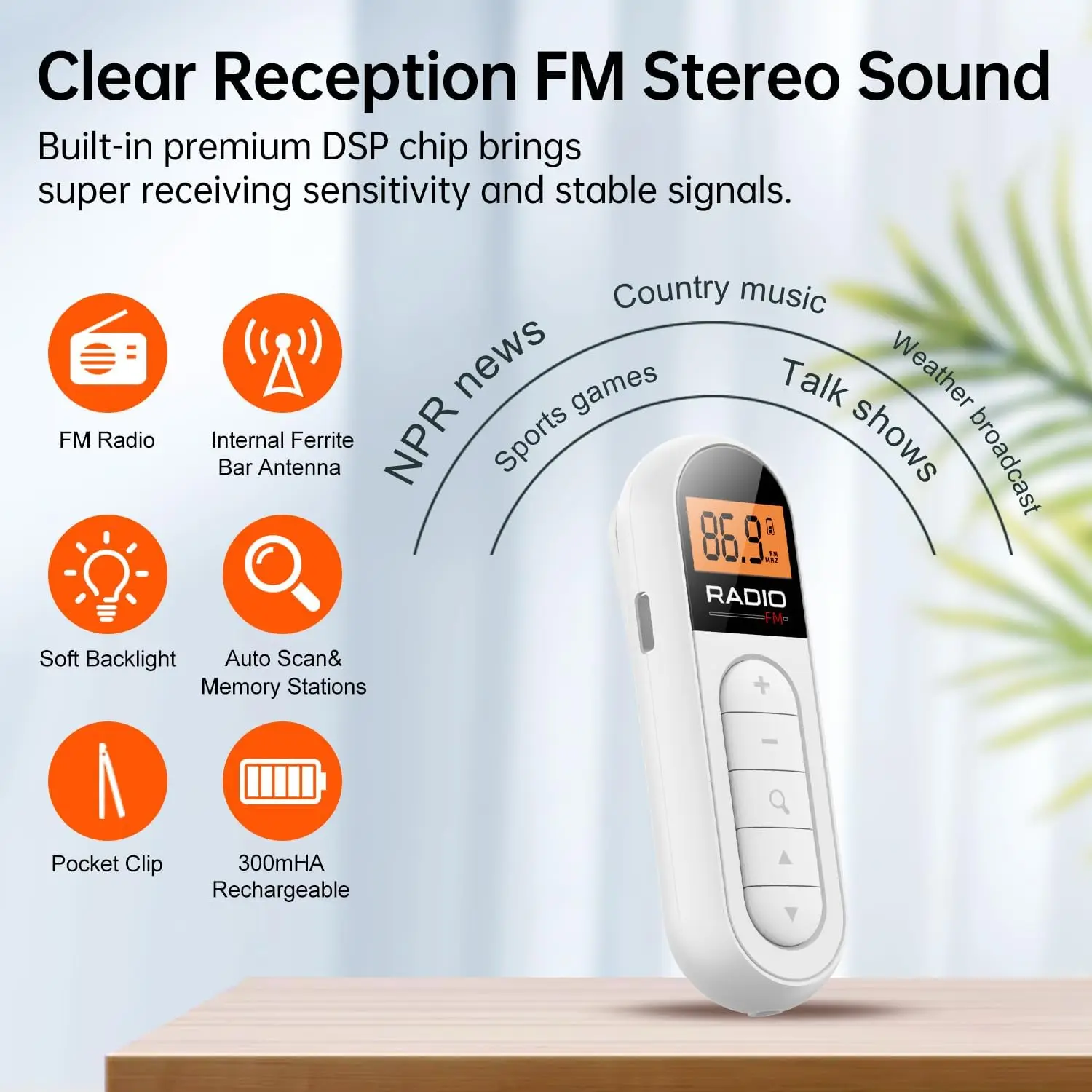 Pocket Radio with Digital Tuning LCD Display Personal Radio with Headphones and Belt Clip for Gym Jogging Walking Camping