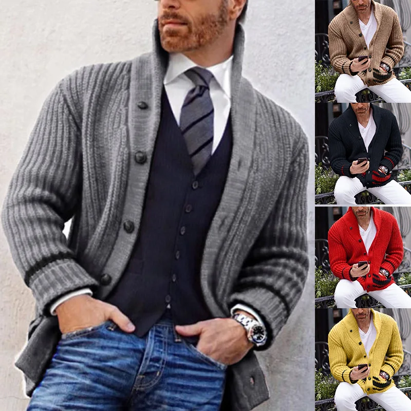 Autumn And Winter Sweater Men's Casual Solid Color Semi-turtleneck Long-sleeved Knitted Jacket Cardigan Men's Clothing